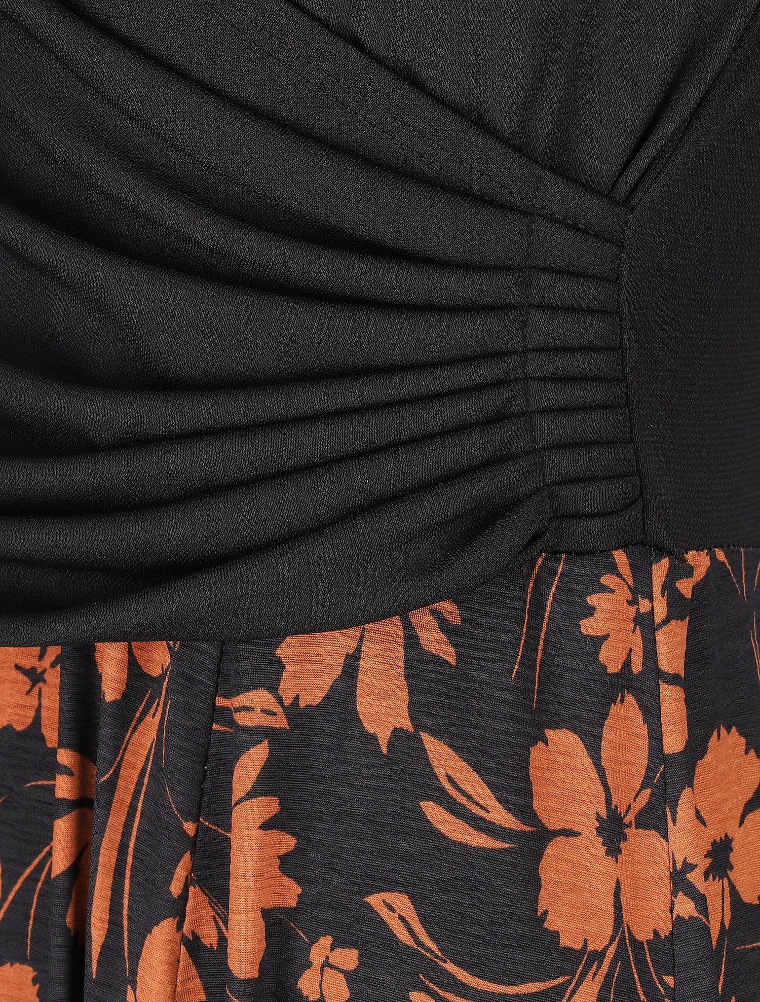 Robe patineuse drapée et fleuri - Noir/marron - 3