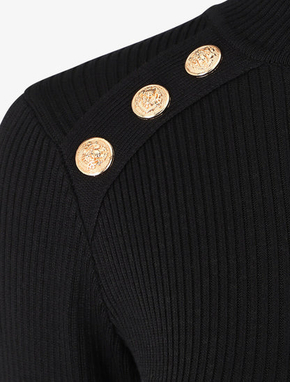 Pull col roulé à boutons - Noir - 3