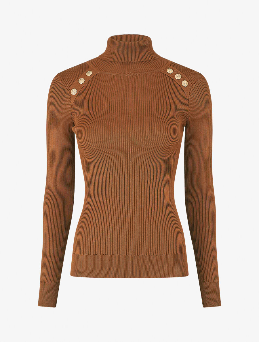 Pull col roulé à boutons - Camel - 5