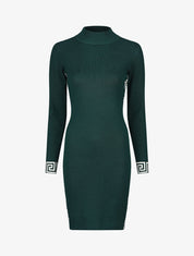 Robe pull à col montant et motifs grec - Vert - 1