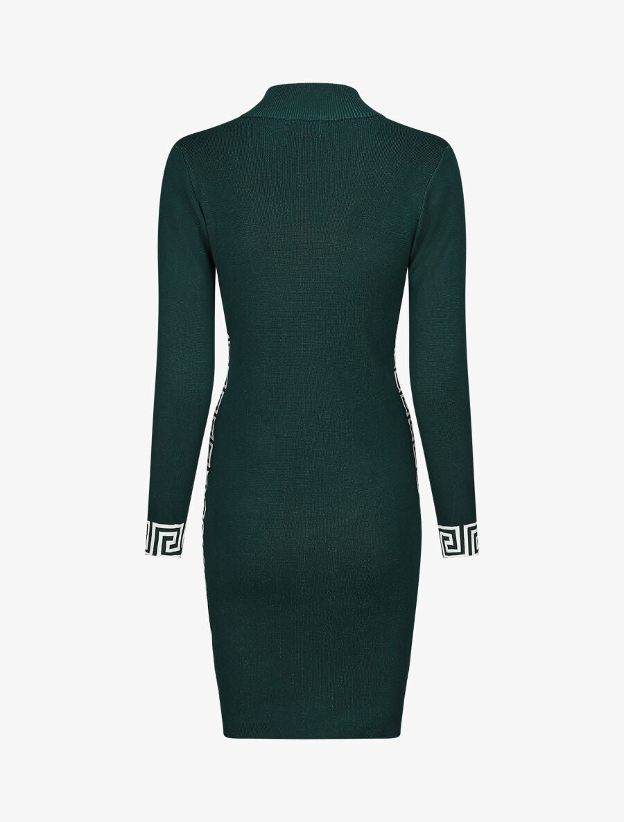 Robe pull à col montant et motifs grec - Vert - 2