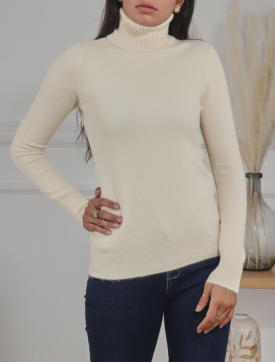 Pull col roulé en cachemire mélangé - Beige - 4
