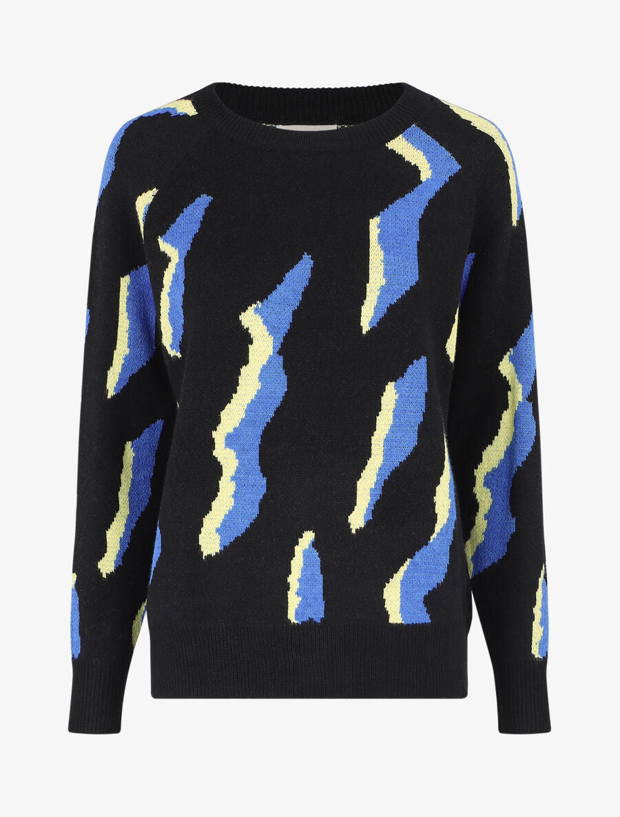 Pull en laine mélangée imprimé vintage - Noir - 1