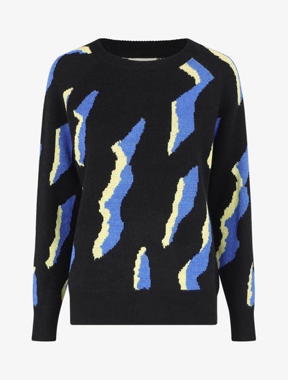 Pull en laine mélangée imprimé vintage - Noir - 1