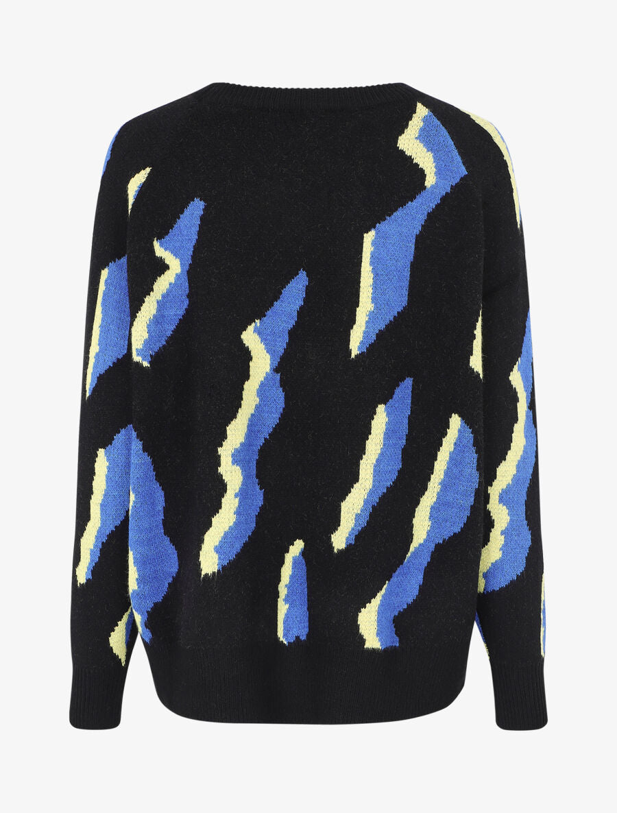 Pull en laine mélangée imprimé vintage - Noir - 2