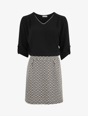 Robe droite à motif géométrique - Noir - 1