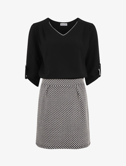 Robe droite à motif damier - Noir/blanc - 1