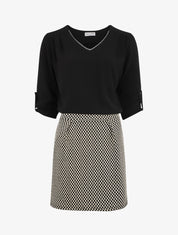 Robe droite à motif damier - Noir/beige - 1