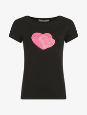 T-shirt droit manches courtes motif coeur - Noir - 5