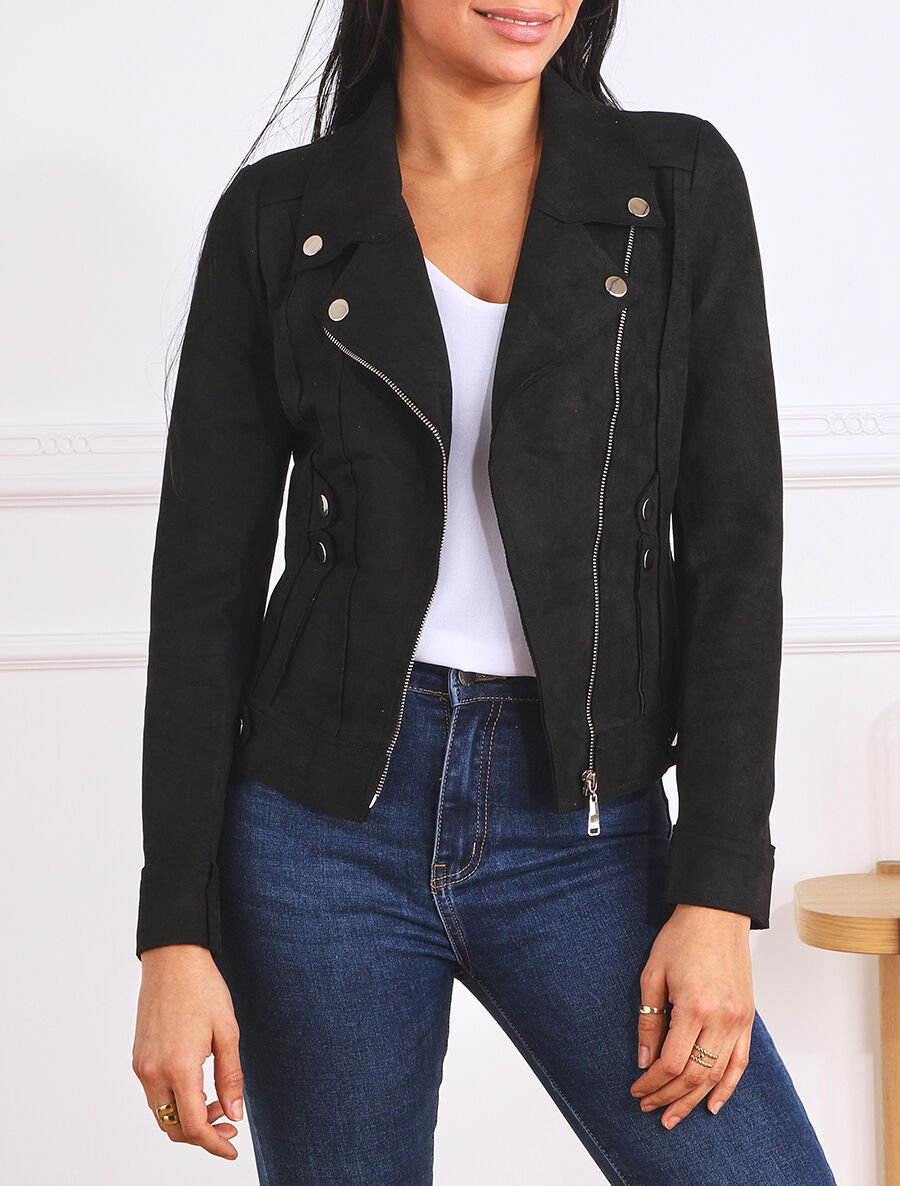 Veste en suédine style perfecto - Noir - 4