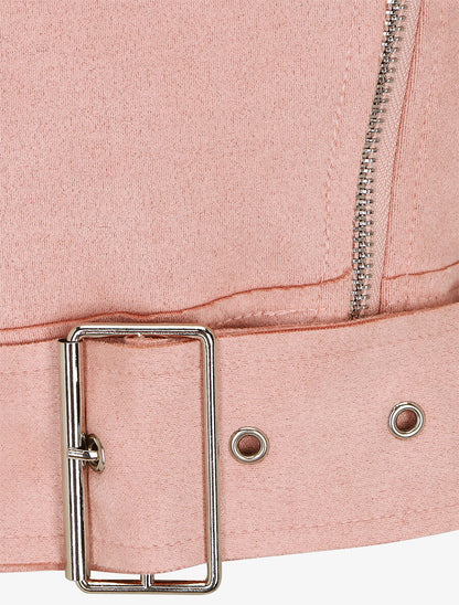 Veste courte en suédine style perfecto - Rose - 3