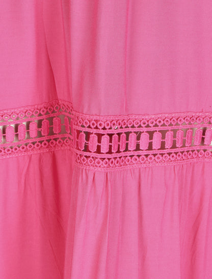 Robe longue unie à taille élastiquée - Fushia - 4