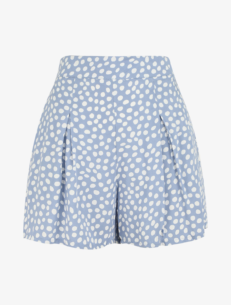 Short à pois taille haute évasé - Bleu - 1