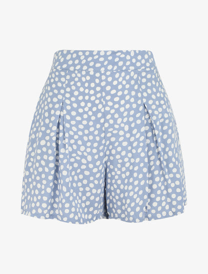 Short à pois taille haute évasé - Bleu - 1