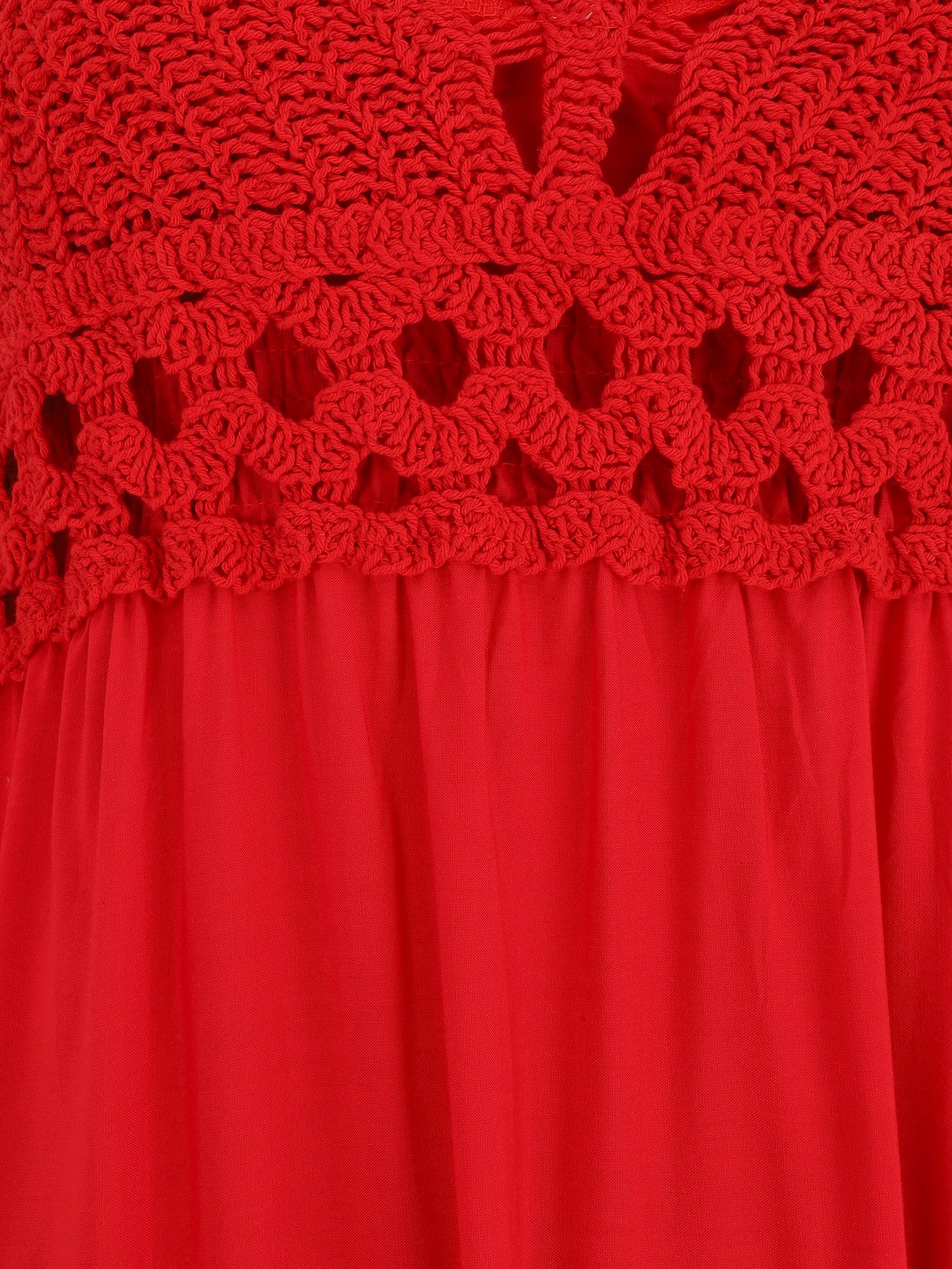 Robe longue dos-nu et broderies - Rouge - 3