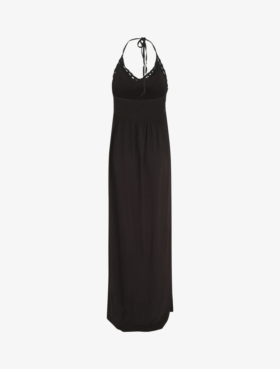 Robe longue dos-nu et broderies - Noir - 2