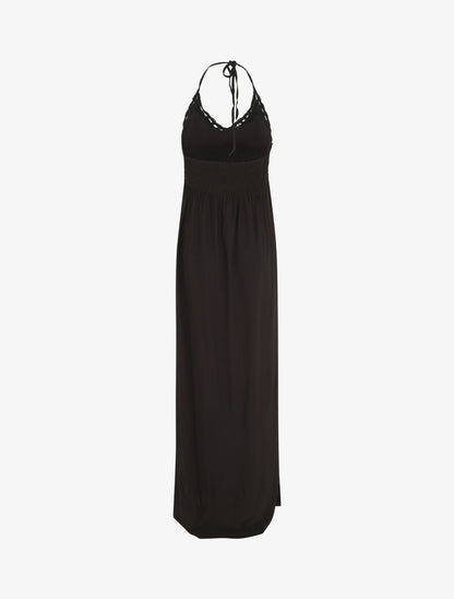 Robe longue dos-nu et broderies - Noir - 2