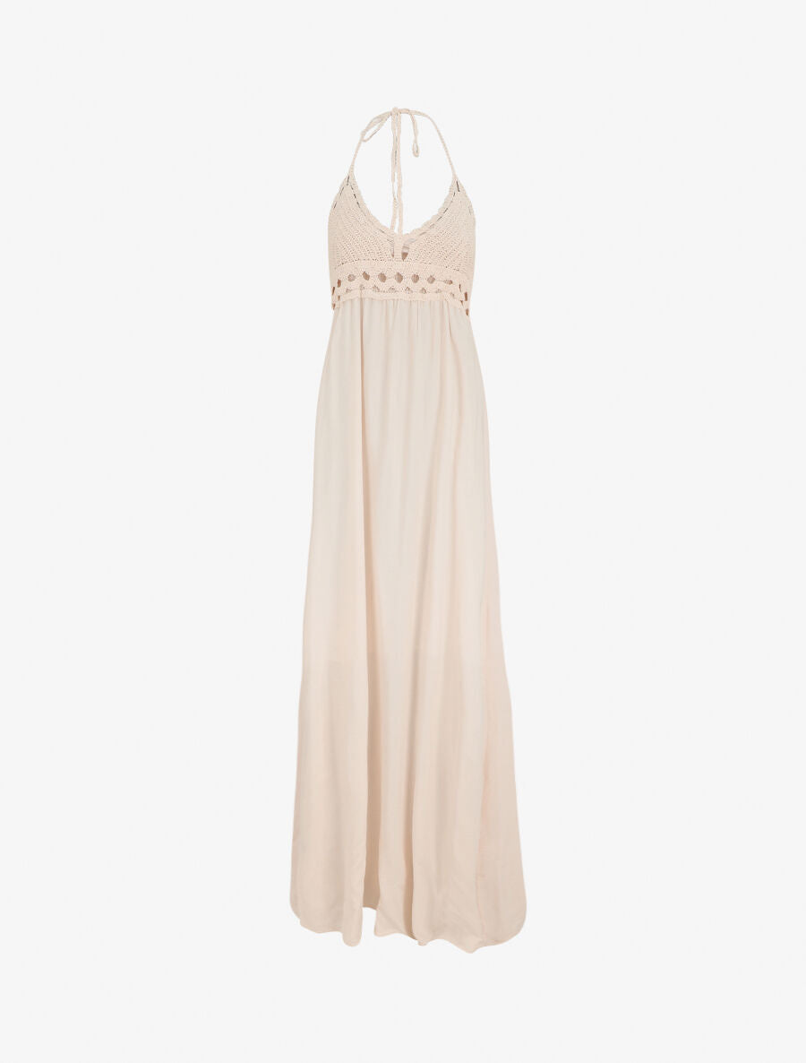 Robe longue dos-nu et broderies - Rose clair - 5