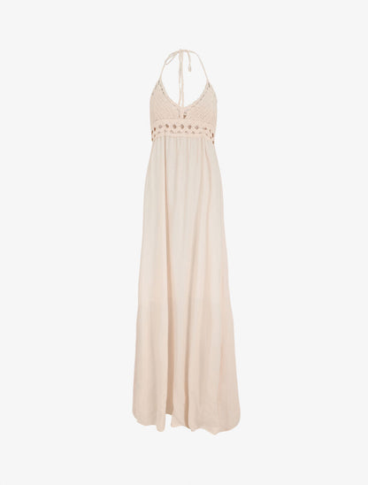 Robe longue dos-nu et broderies - Rose clair - 5