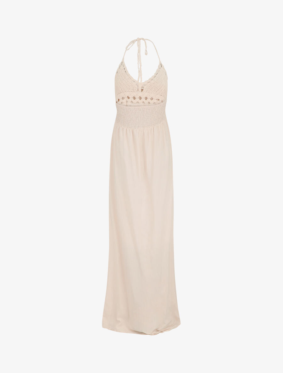 Robe longue dos-nu et broderies - Rose clair - 3