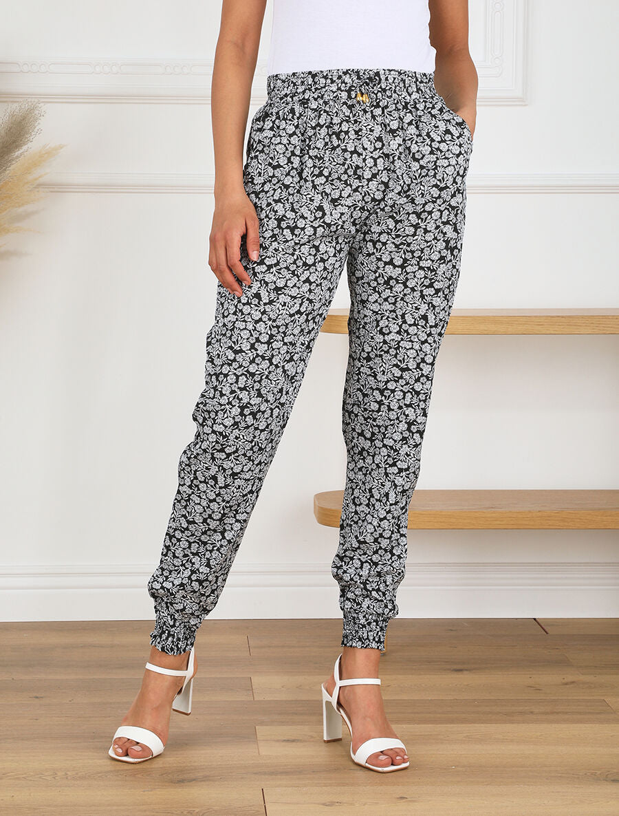 Pantalon ample imprimé fleuri - Noir - 4