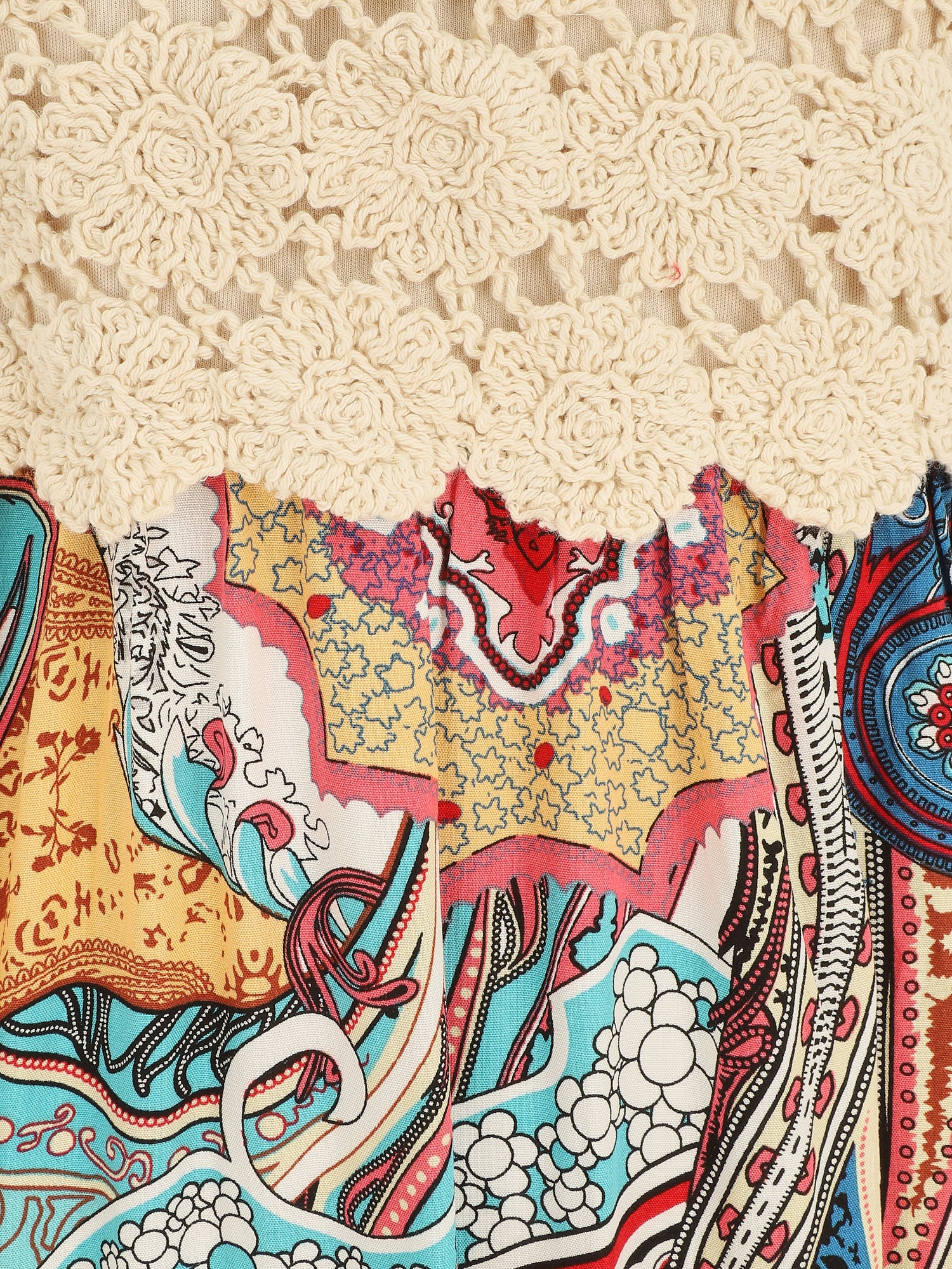 Robe longue imprimé foulard et broderie fluide - Kaki - 3