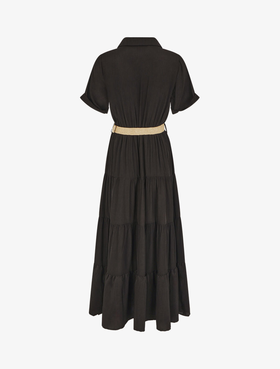 Robe longue unie à col tunisien - Noir - 2