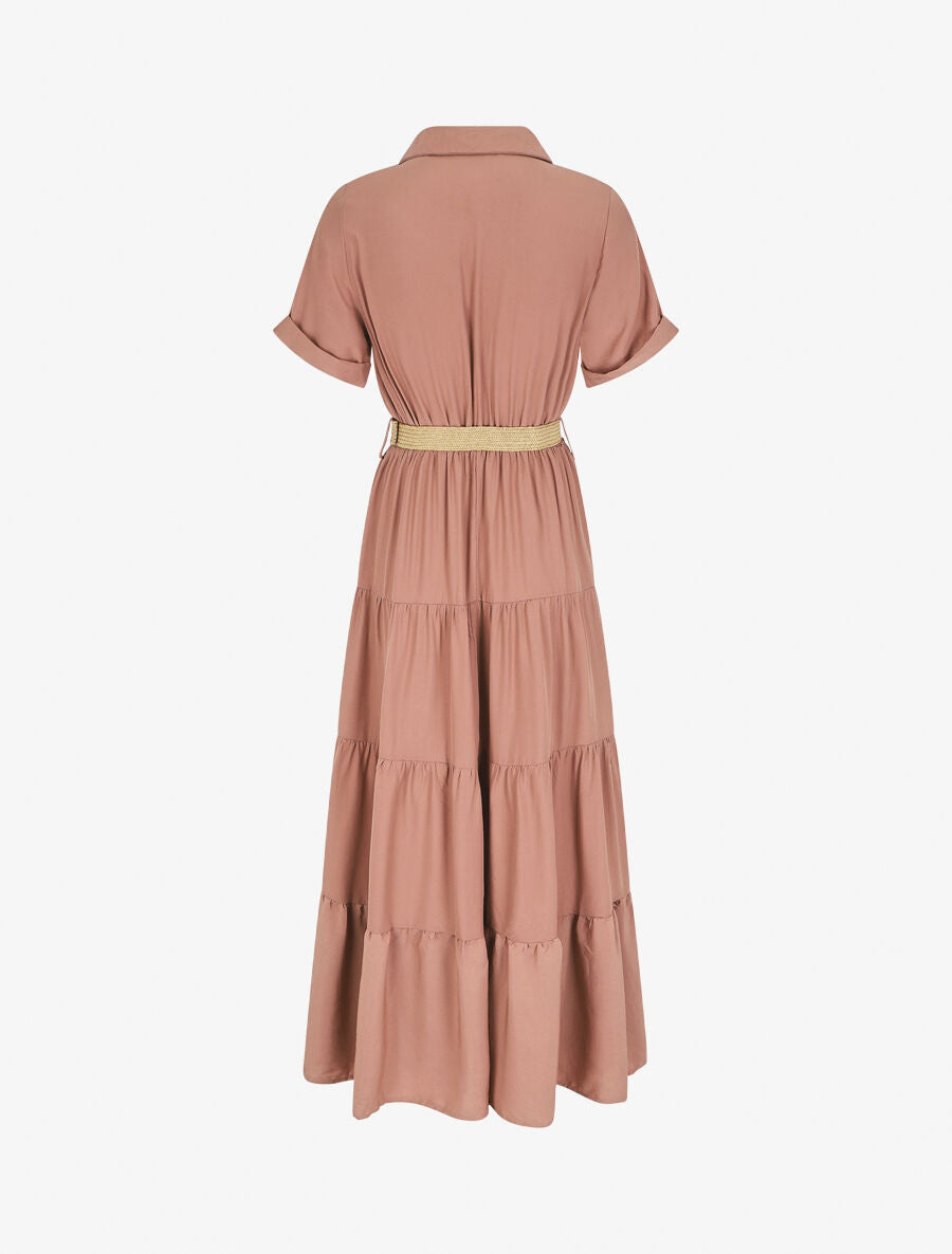 Robe longue unie à col tunisien - Vieux rose - 2