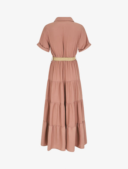 Robe longue unie à col tunisien - Vieux rose - 2