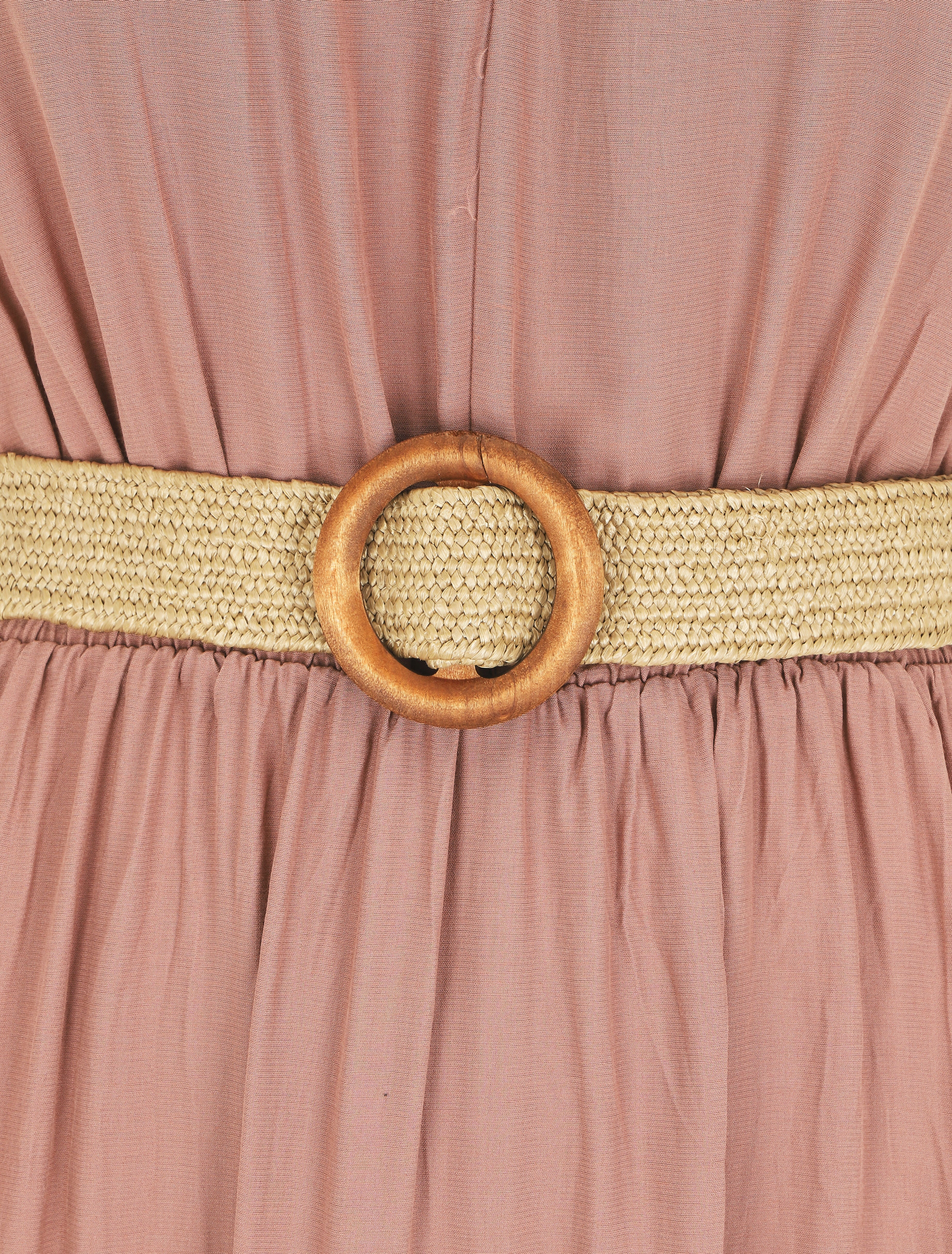 Robe longue unie à col tunisien - Vieux rose - 3