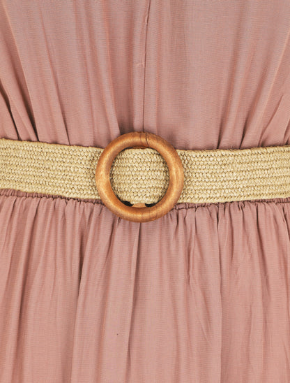 Robe longue unie à col tunisien - Vieux rose - 3