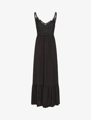 Robe longue à bretelles et col en dentelle - Noir - 4