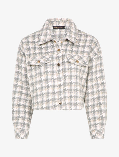 Veste courte à imprimé pied de poule - Gris clair - 8