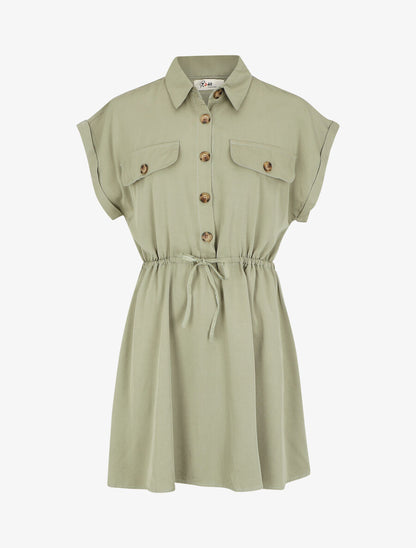 Robe chemise courte unie manches courtes - Kaki - 1
