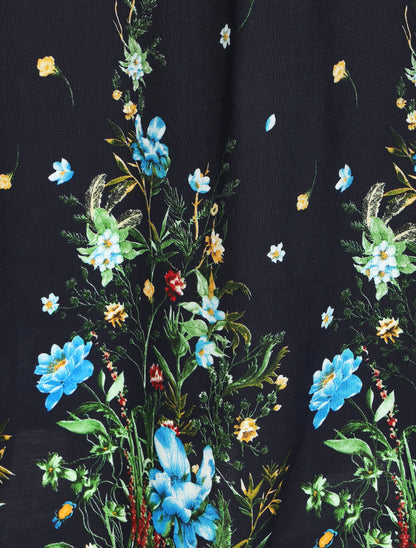 Robe longue bi-matière imprimé floral - Marine - 4