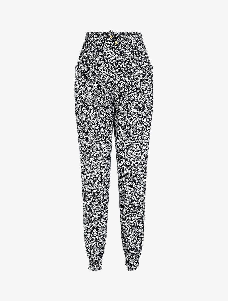 Pantalon ample imprimé fleuri - Marine - 1