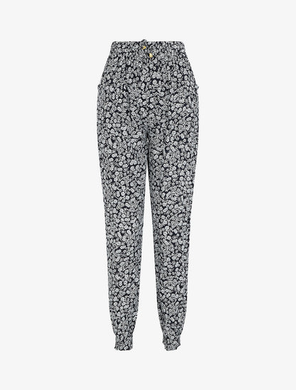 Pantalon ample imprimé fleuri - Marine - 1