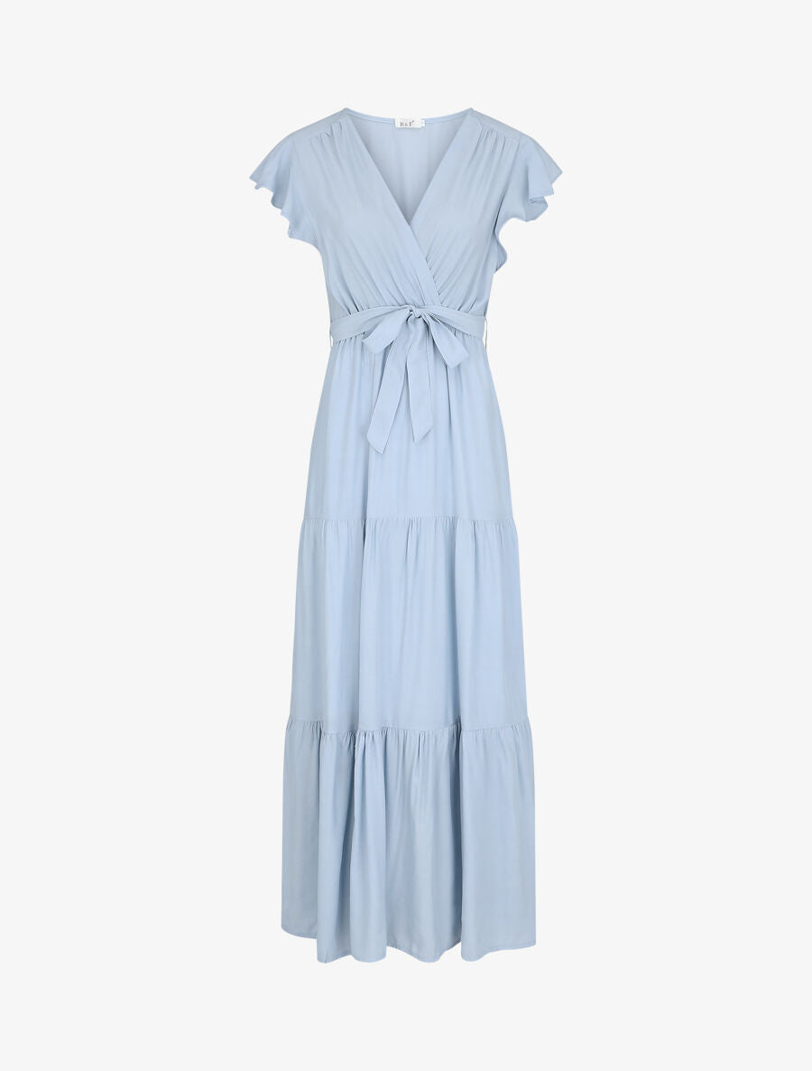 Robe longue unie manches courtes - Bleu clair - 5