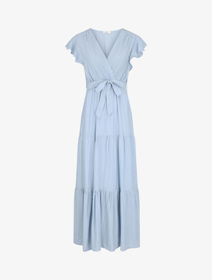 Robe longue unie manches courtes - Bleu clair - 5