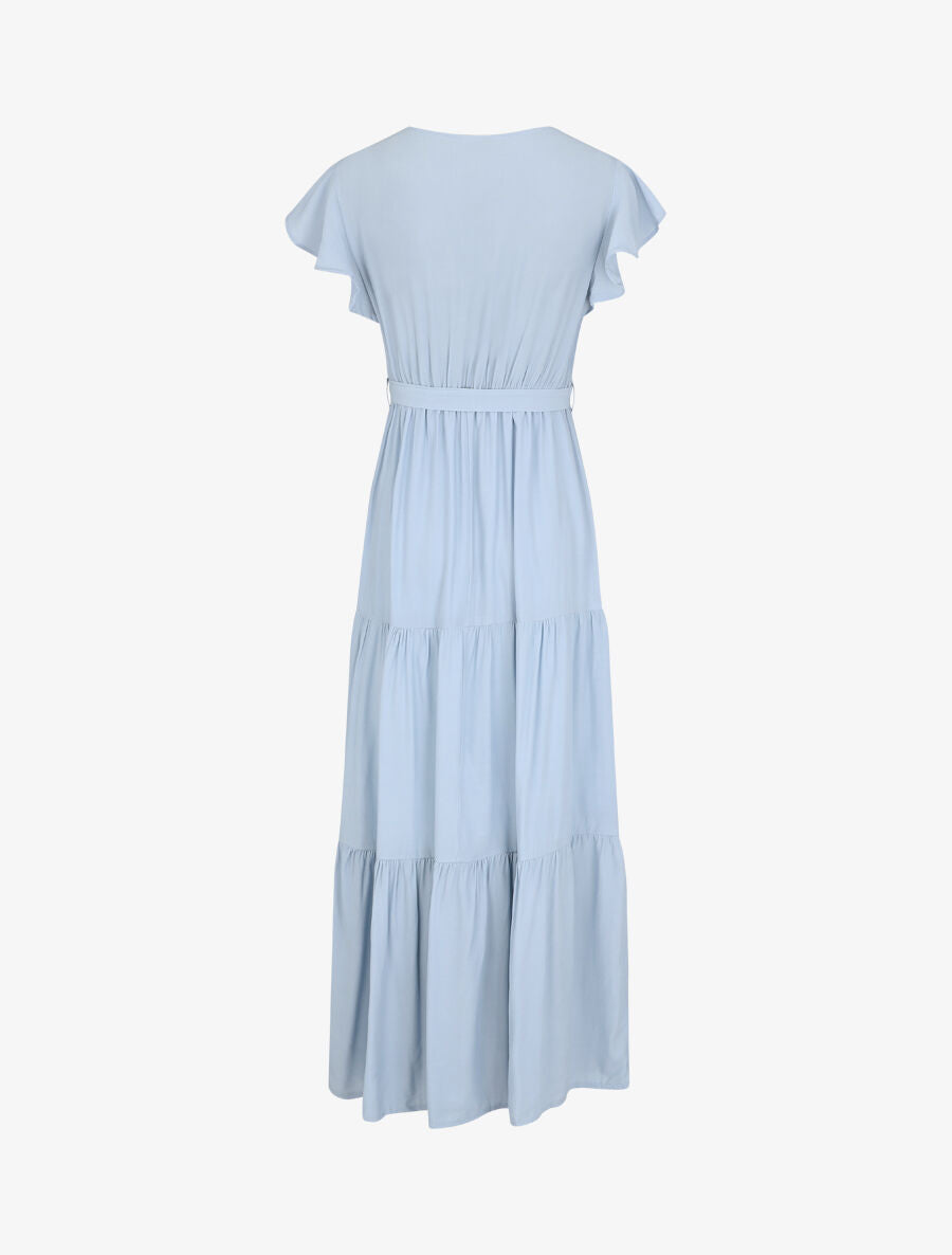 Robe longue unie manches courtes - Bleu clair - 3