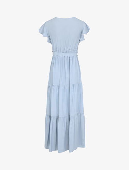 Robe longue unie manches courtes - Bleu clair - 3