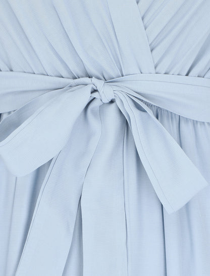 Robe longue unie manches courtes - Bleu clair - 4