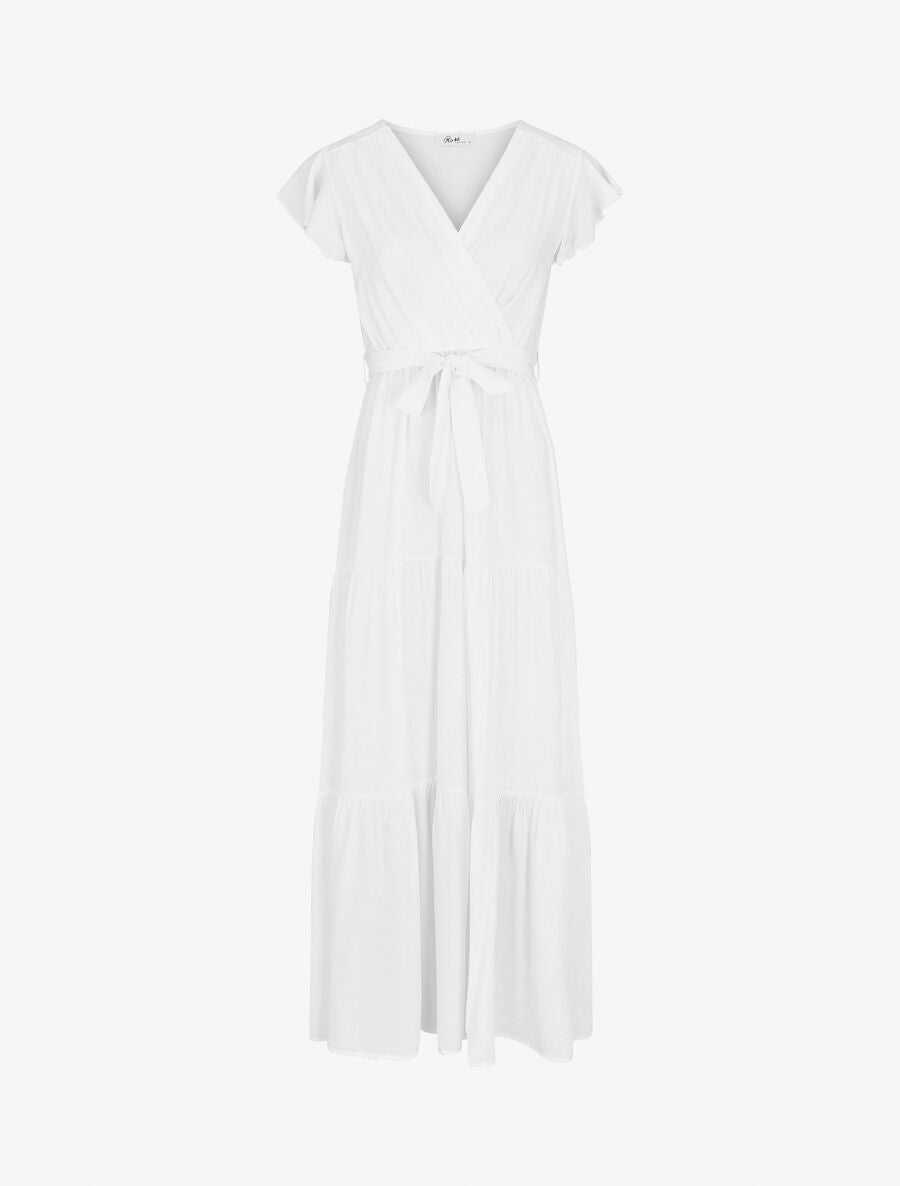 Robe longue unie manches courtes - Blanc - 2