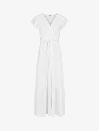 Robe longue unie manches courtes - Blanc - 2