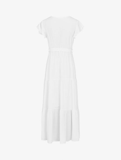 Robe longue unie manches courtes - Blanc - 3