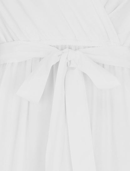 Robe longue unie manches courtes - Blanc - 4