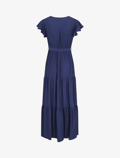 Robe longue unie manches courtes - Marine - 3