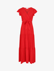 Robe longue unie manches courtes - Rouge - 5