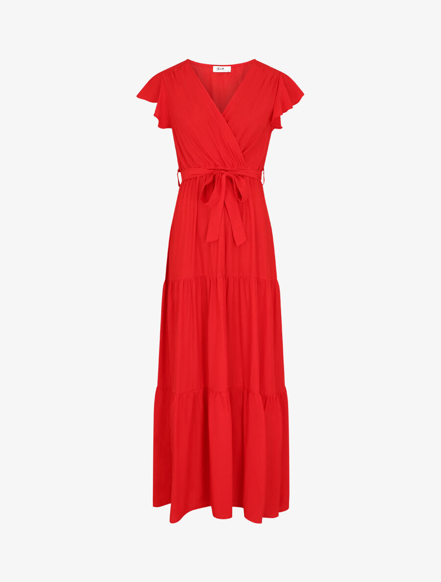 Robe longue unie manches courtes - Rouge - 5