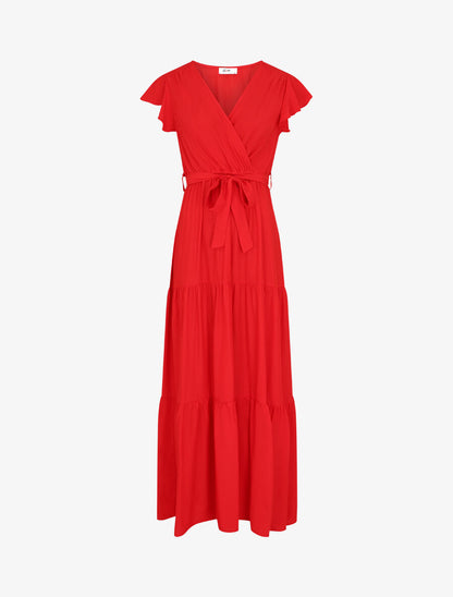 Robe longue unie manches courtes - Rouge - 5